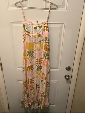 PAPER HEART|Flowy Maxi Dress Pink, Mustard Olive Lge (Junior) Floral Patchwork
